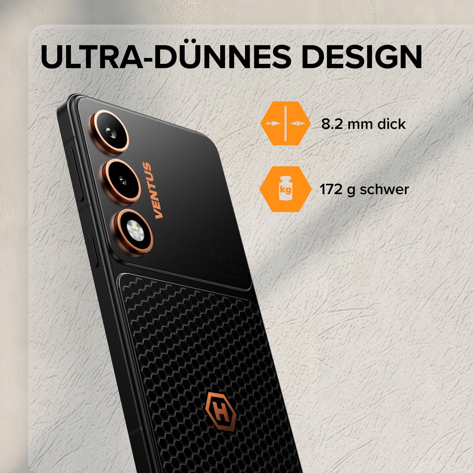 HAMMER VENTUS 5G Outdoor Smartphone 8GB+256GB, Android 16, 6.77 Inch 120Hz AMOLED Display, 108MP AI Camera, 32MP Selfie Camera, MediaTek Dimensity 7100, 5000mAh Battery, 45W Fast Charging, IP69, MIL-S