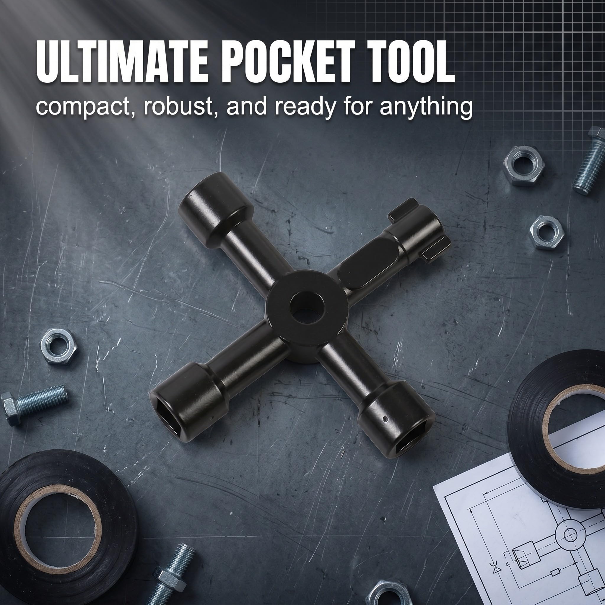 Chiave Universale 4 in 1 Cacciavite Multifunzione Portatile per Quadri Elettrici e Contatori Gas Nero Utensile per Elettricisti