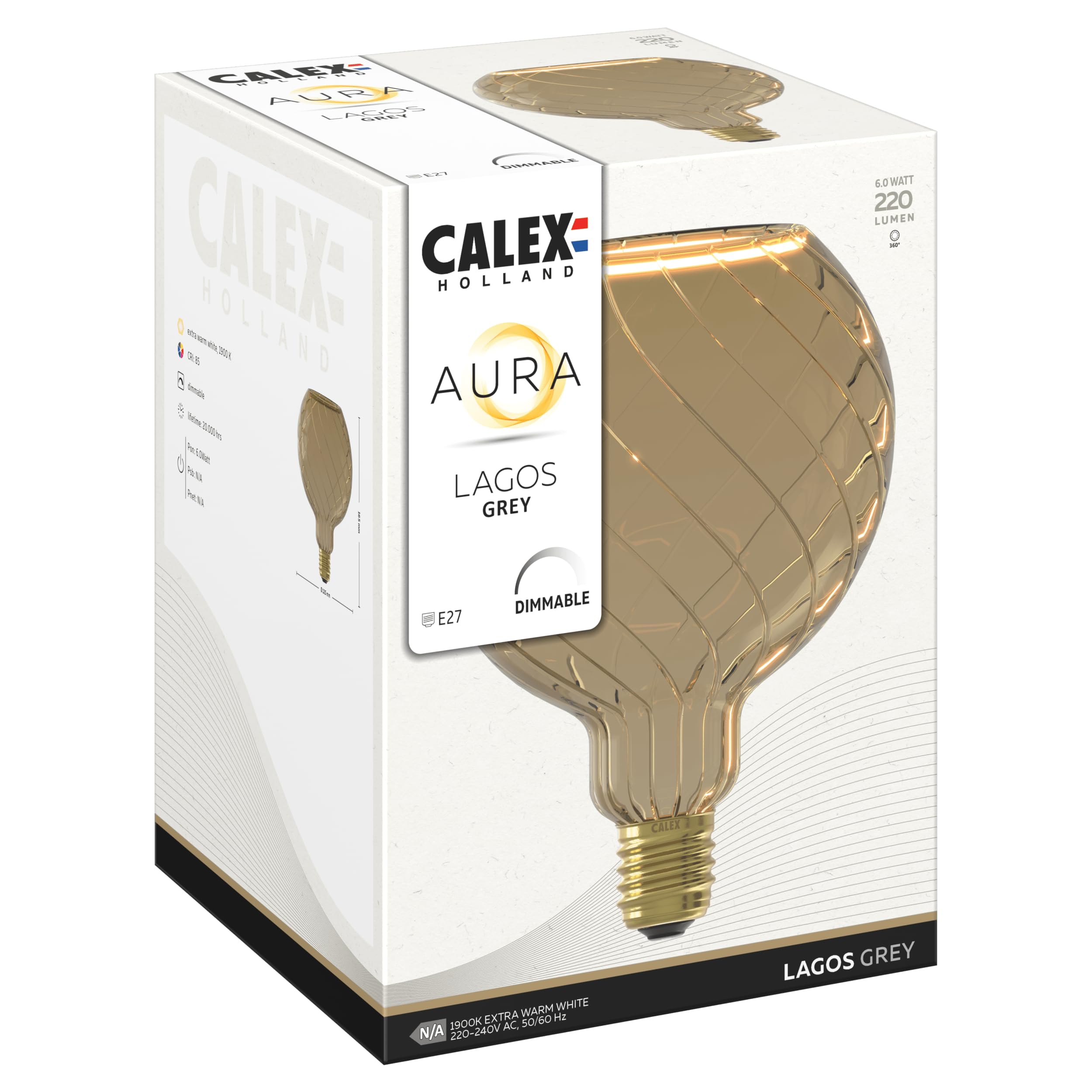 CALEX - Aura Lagos LED Bulb, Floating Globe Light, E27, Grey, G125 Dimmable Warm White Light, 6W - Image 4
