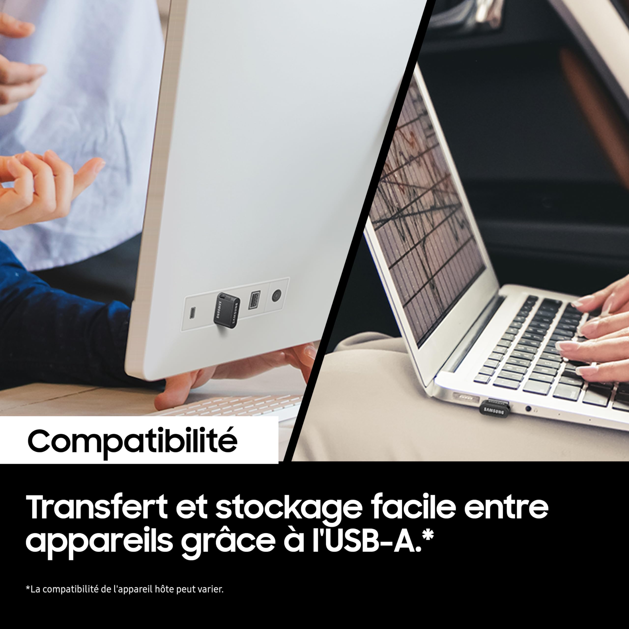 Samsung Clé USB FIT Plus, USB 3.2 Gen 1, 512 Go, 400 Mo/s en lecture, Compacte avec porte-clés, Couleur Grise, MUF-512AB/APC