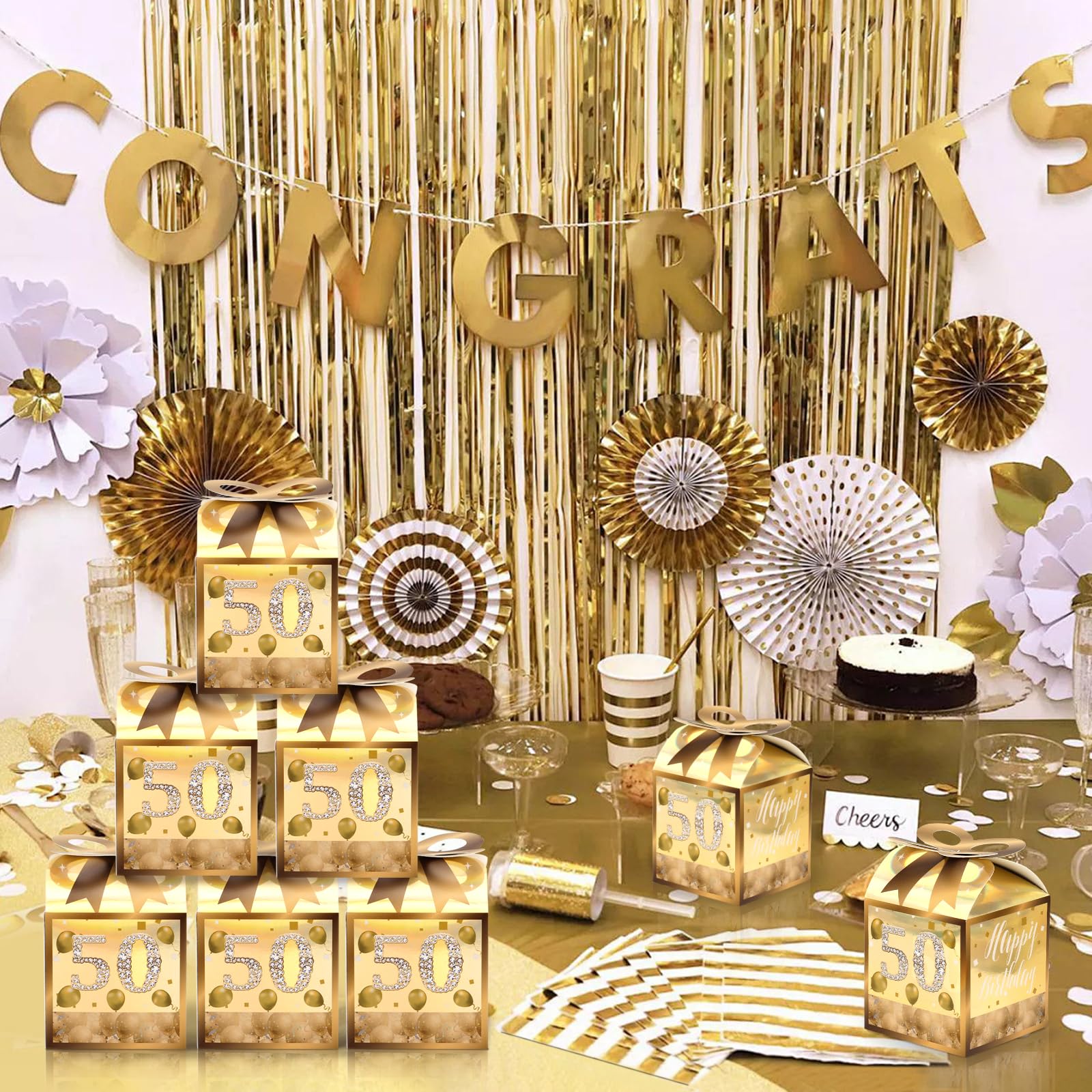 75. Geburtstag Geschenkboxen – 50 Stück In Schwarz-Gold Für Party-Deko