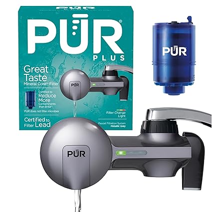 PUR PFM350V Faucet Water Filtration System, Horizontal, Metallic Grey