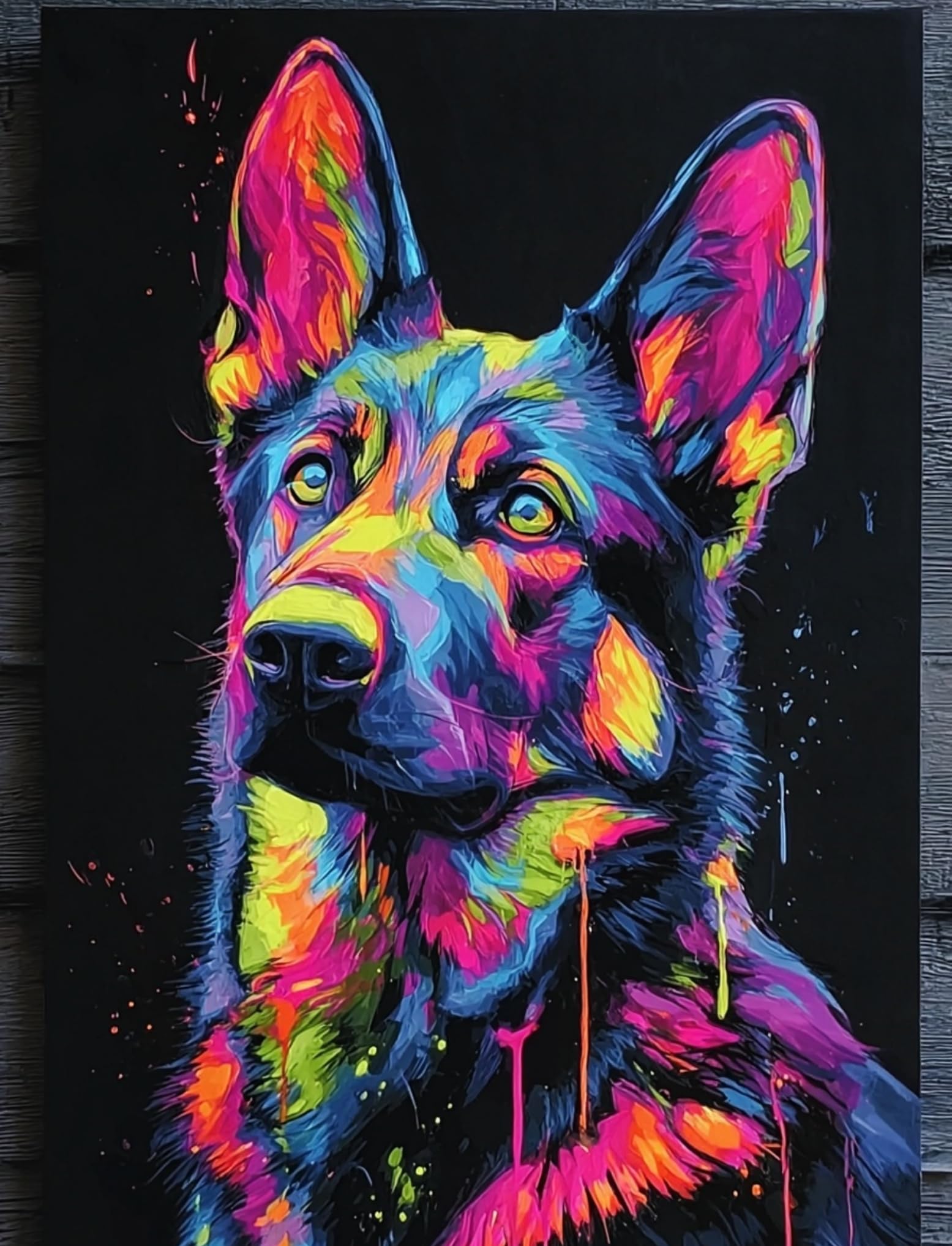 WANGWANGMIAO Paint by Numbers for Adults Rainbow German Shepherd,DIY Painting by Numbers Kits on Canvas Hand Painted Artwork Gift Home Decoration 16x20inch，with Frame