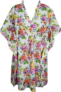 Mogul Interior Womens Caftan Dress Beachwear Designer Kimono Kaftan Short Dresses XL White