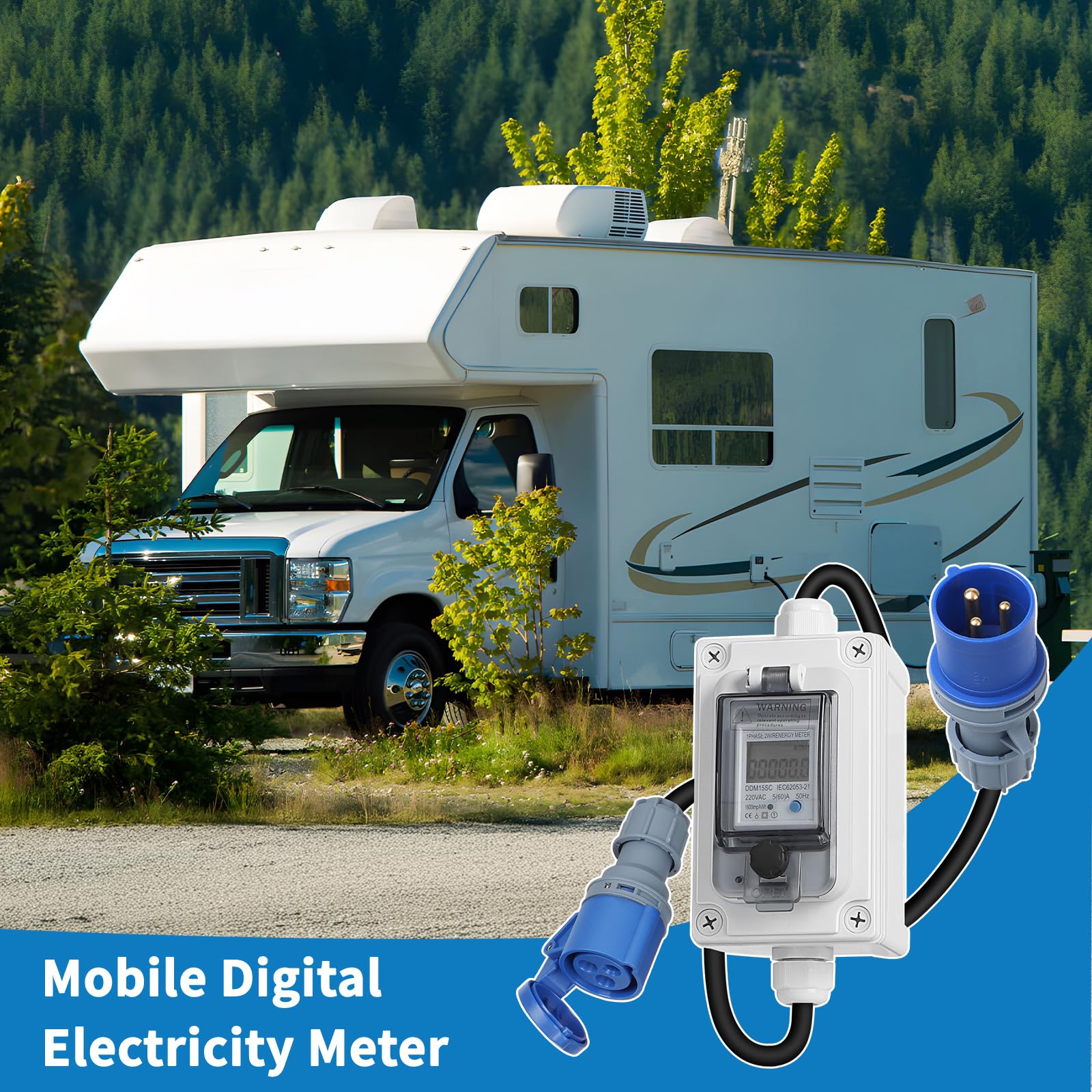 SWAWIS Wattmetro Digitale Mobile con Spina CEE 230V IP67 Misuratore Consumo Elettrico Mobile Outdoor Contatore Energia Elettrica Con Led/Reset Misuratore di Consumo Elettrico