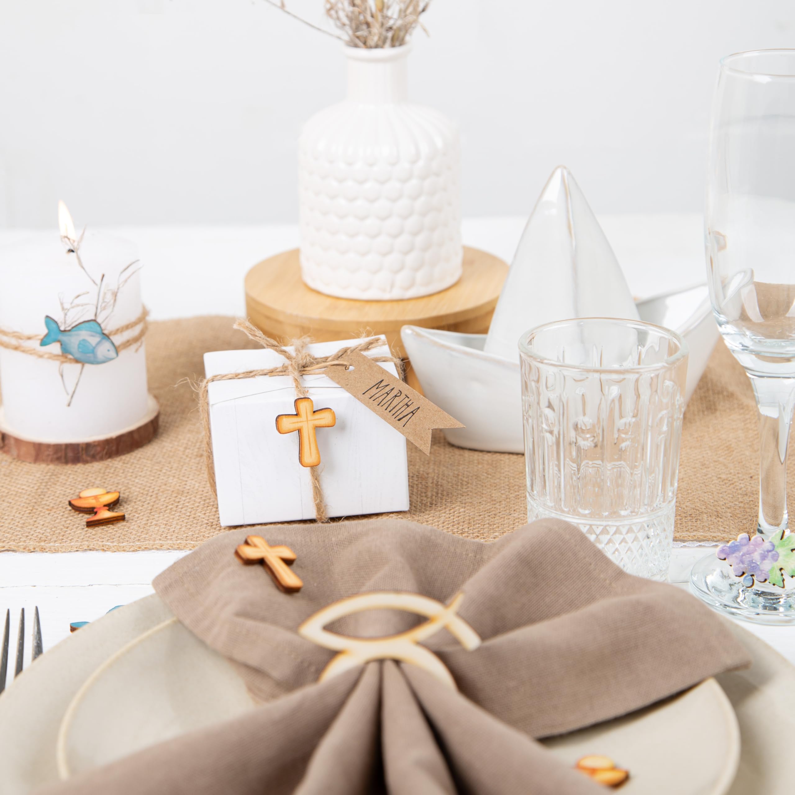 HOWAF 180pcs Decorazione di Comunione di Pesce in Legno Ragazzo, Decorazione a dispersione Blu Decorazione da tavola Decorazione di Comunione Battesimo cresima, Decorazione di Battesimo di Pesce