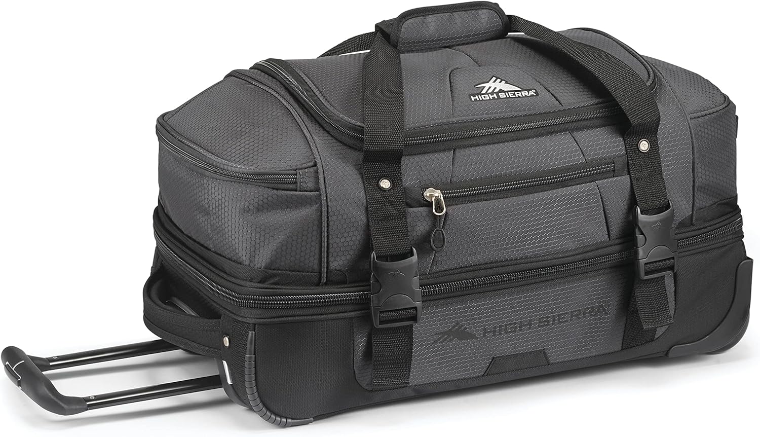 High Sierra 22” Wheeled Rolling Duffle Bag, Lightweight and Durable Weekender Travel Duffle bag with Recessed telescoping pull handle, 50L Capacity, Mercury/Black