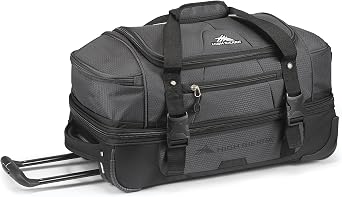 High Sierra 22 Wheeled Rolling Duffle Bag, Lightweight and Durable Weekender Travel Duffle bag with Recessed telescoping pull handle, 50L Capacity, Mercury/Black