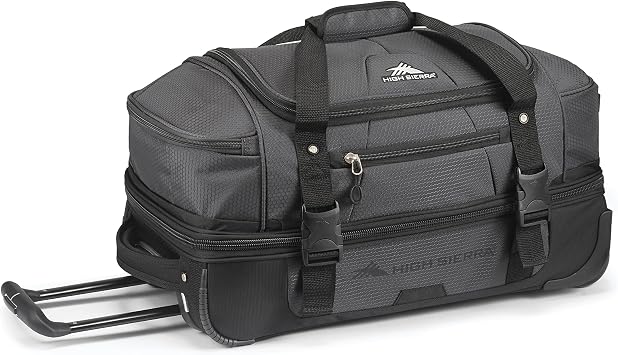 High Sierra 22 Wheeled Rolling Duffle Bag, Lightweight and Durable Weekender Travel Duffle bag with Recessed telescoping pull handle, 50L Capacity, Mercury/Black
