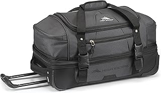Fairlead Portable 22 Inch Polyester Drop Bottom Wheeled Rolling Duffel Travel Bag with Recessed Telescoping Handle, Mercury, Mercury/Black, 22 Inch, 22 Inch