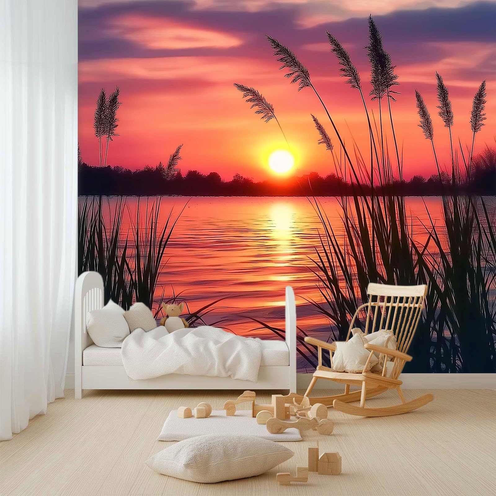 Générique Panoramiczna tapeta 3D 250 x 175 cm natura zachód słońca morze tapeta z włókniny, plakat ścienny do salonu, dekoracji pokoju dziecięcego, ścienny łatwy w montażu, kolor pomarańczowy