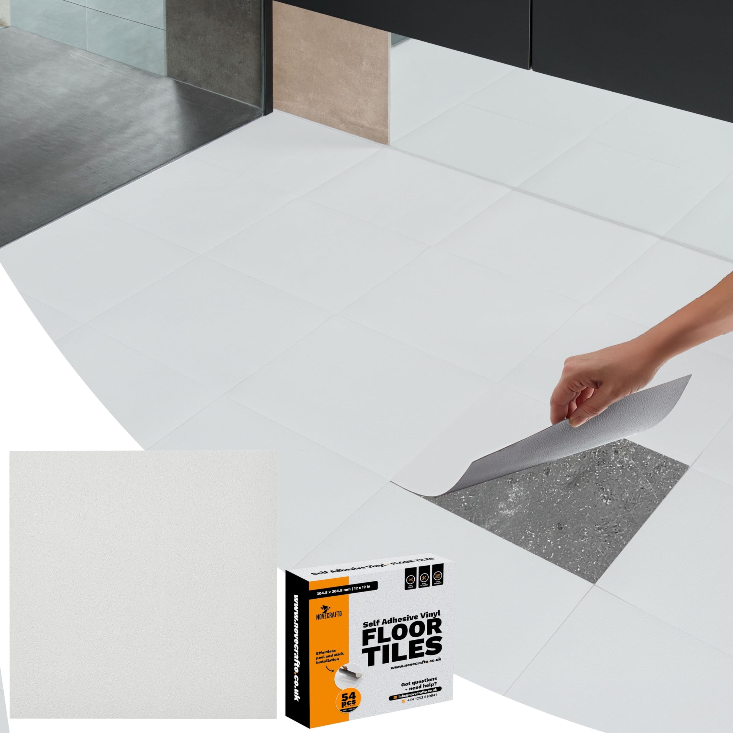 Suelo Vinilo Autoadhesivo Impermeable – Paquete de 10 Losetas Cuadradas, Cubre 0,93 m² – Cada Losa Adhesiva 30,5 x 30,5 cm – Suelo Vinílico Autoadhesivo Blanco Para Cocina, Baño y Salón