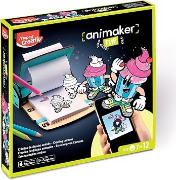 Maped Creativ Animaker - Comic Drawing pad for Kids - Portable - 18 Pieces | Animation Kit - Flipbook & GIF Maker - Free App Included - Fun for Age 7+ Beginners - Ideal Creative Gift