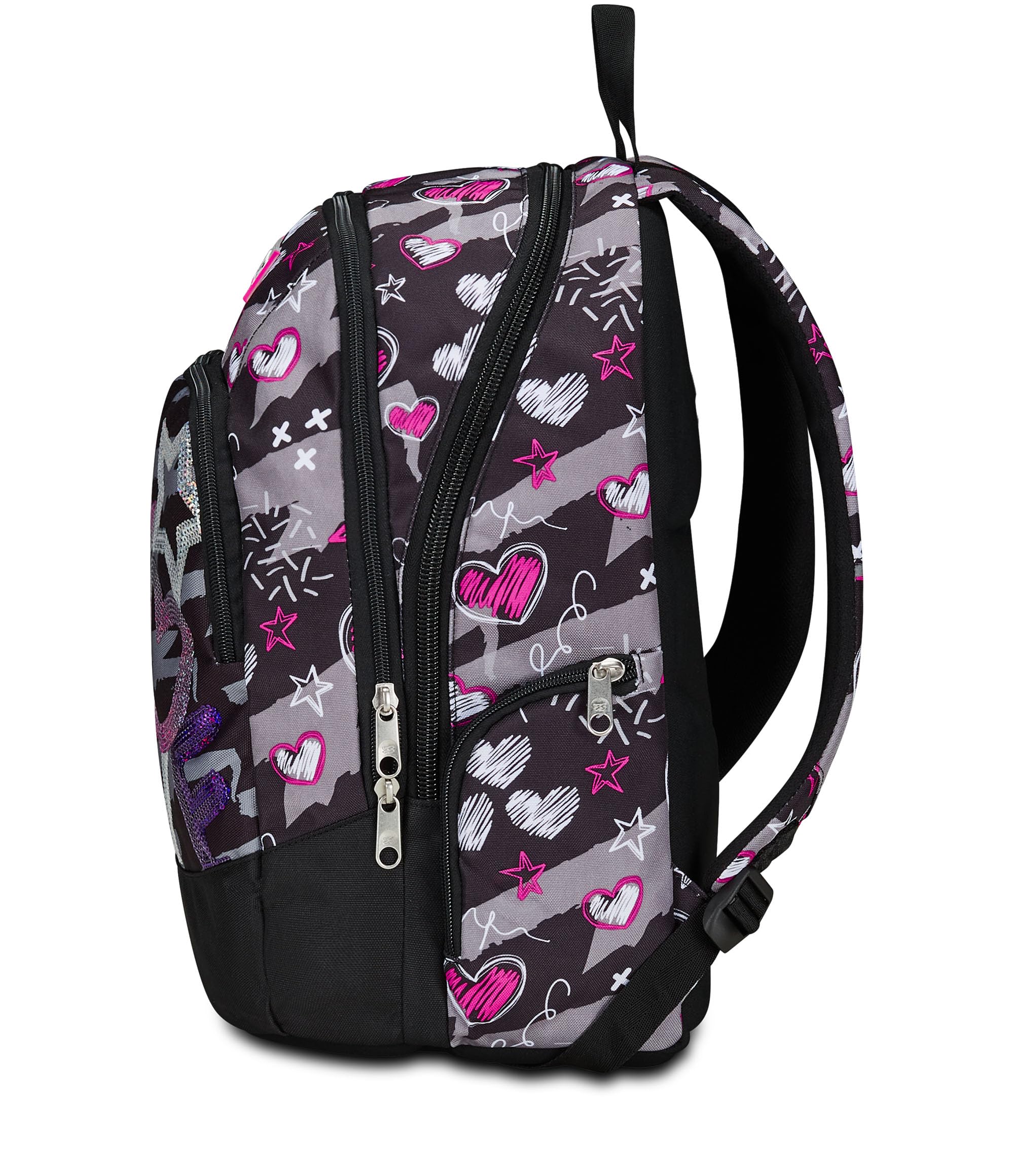 Seven Zaino Scuola Advanced, Nero Fucsia, Draft Heart, Zaino Doppio Scomparto Con Tasca Porta PC o Tablet, Tasca Porta Borraccia e Organizer, Zaino Scuole Medie e Superiori, Bambina Ragazza