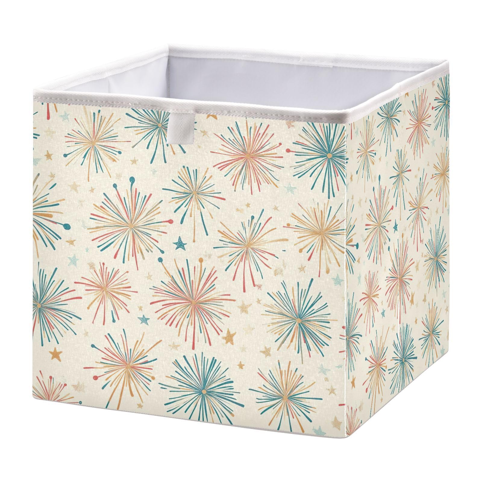 Kigai Christmas Fireworks Cube Storage Bin - 11x11x11 inch Foldable Cubes Organizer Storage Basket Fabric Storage Box for Home Office, Nursery, Shelf, Closet