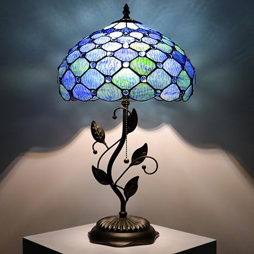 Miniatura 17 de Tiffany Lamp Pink Tulip Style Stained Glass Table Lamp Desk Bedside Reading Light 12X12X19 Inches with Metal Leaf Base Pink Tulip,Sea Blue Water