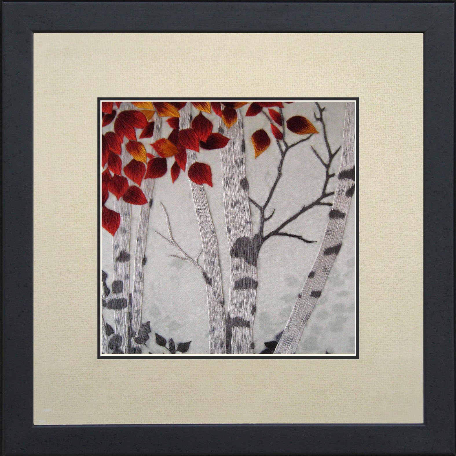 King Silk Art Handmade Embroidery Birch Trees with Autumn Leaves 37093