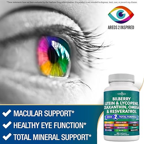 Miniatura 4 de NEW AGE Vitaminas para la salud ocular con arándano, 300 mg de luteína y zeaxantina, 40 mg de licopeno, 40 mg de resveratrol, 100 mg de extracto de