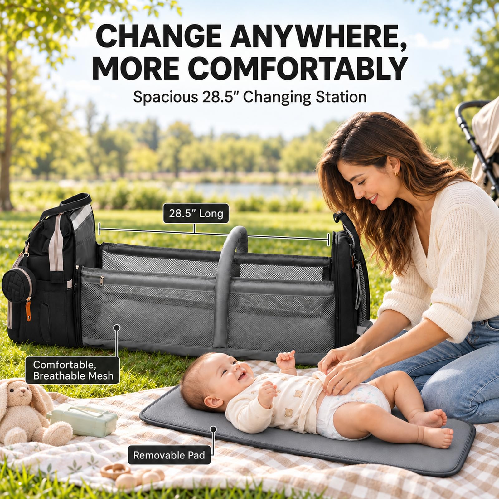 Zaino per pannolini con fasciatoio, grande zaino da viaggio multi-impermeabile con porta di ricarica USB