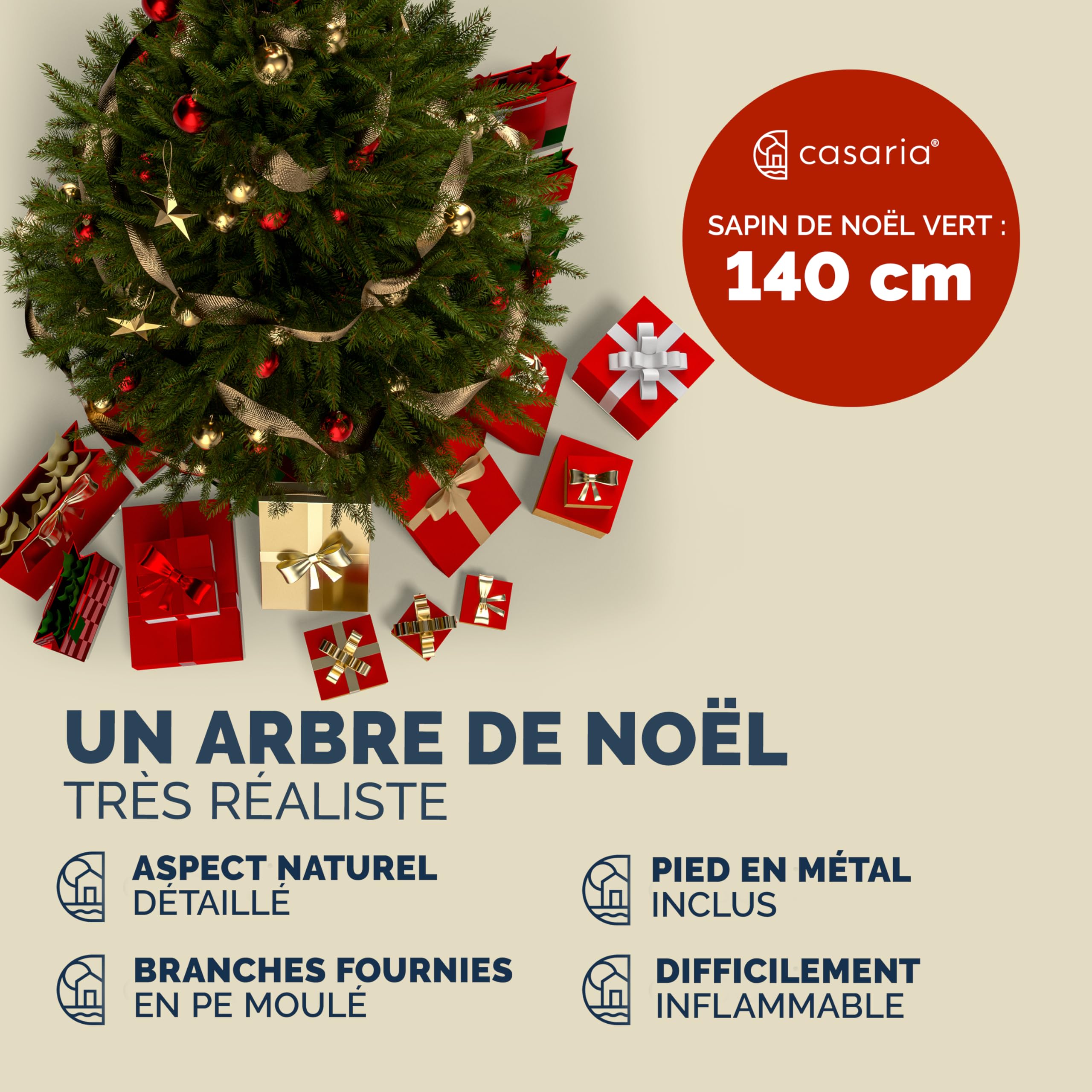 CASARIA® Sapin de Noël Artificiel 140 cm Vert Pied métal 470 Branches PE Imitation Parfaite décoration de noël fêtes Arbre de noël réutilisable