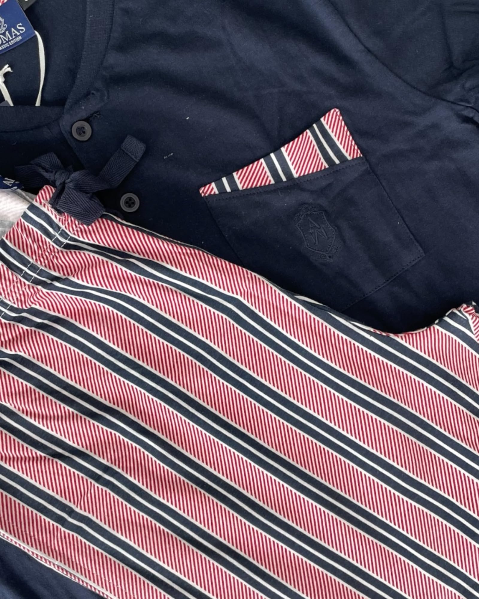 ADMAS Pigiama Uomo Estivo 100% Cotone Blu Navy, Completo Due Pezzi con Maglia e Pantaloncino Art. 64785