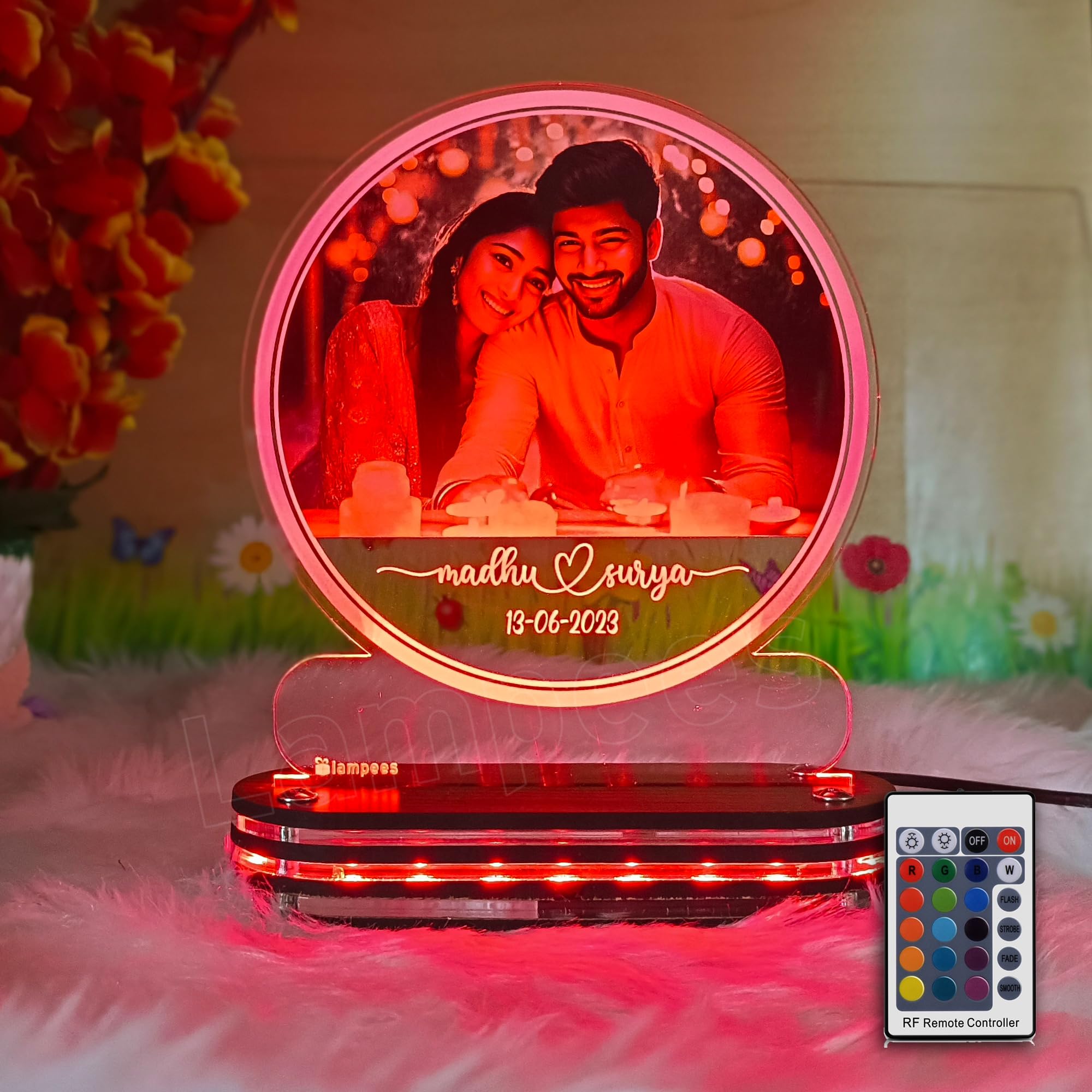 lampees Acrylic Personalized 3D LED Lamp for Couples| Photo Frame with Customized Photo, Name and Date| Wedding Anniversary, Wife, Husband, Valentines Multicolor 3