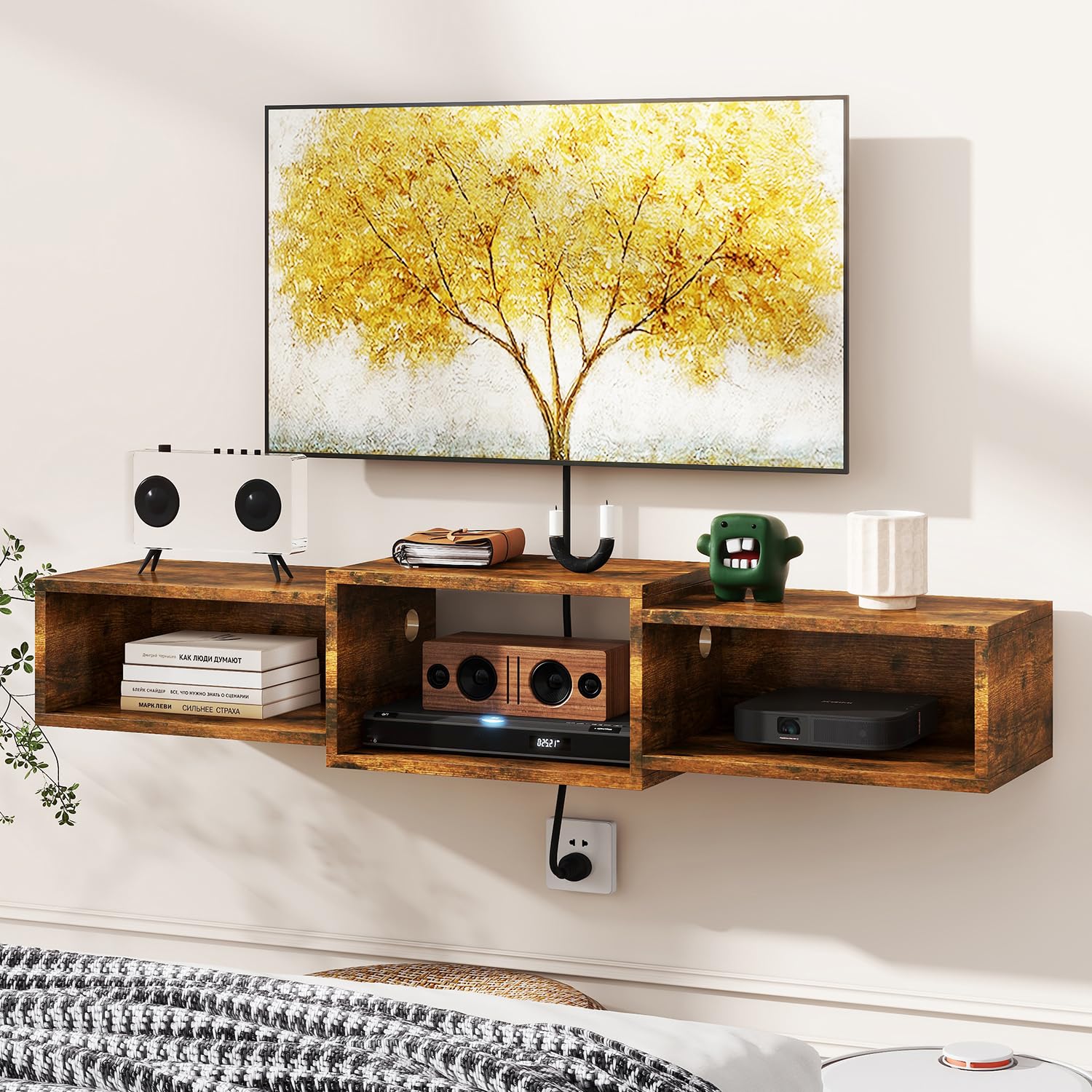 IBUYKE Flotante Mueble de TV Montado en La Pared, Mesa Televisión Multimedia de Madera para, Mueble Flotante para TV Debajo del Televisor para Salón, Dormitorio u Oficina, Marrón WST013H