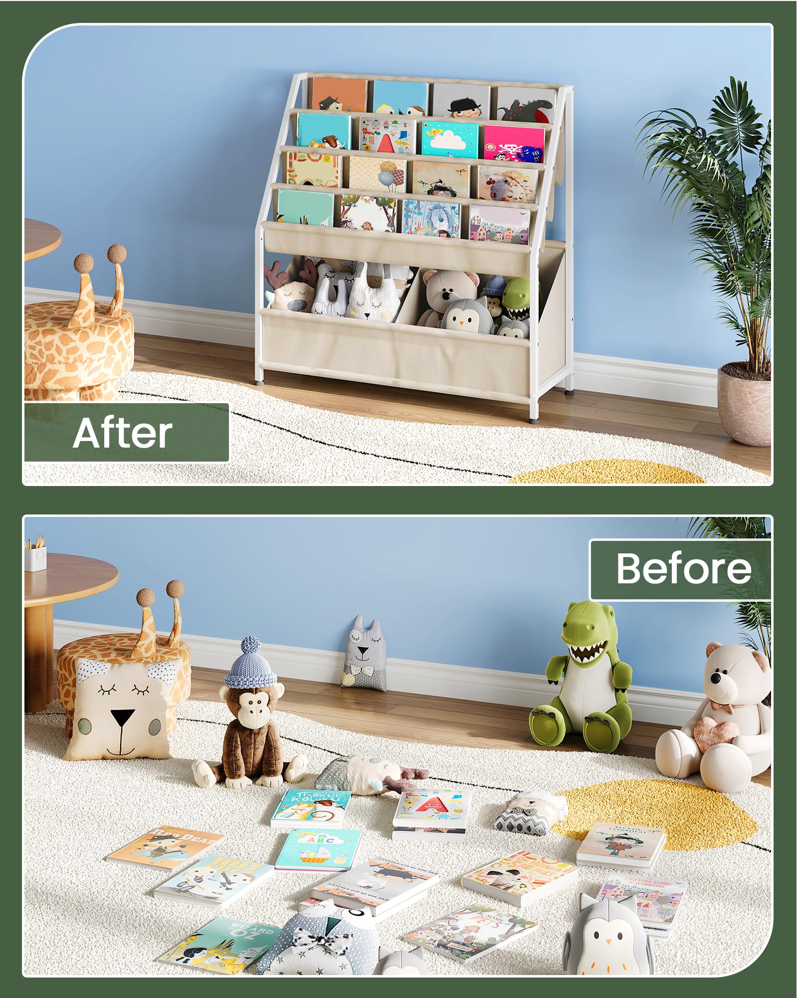 CHOEZON Estantería Infantil de 4 Estantes en Tela Oxford, Libería Organizador de Juguetes, Organizador de Revistas y Libros de Gran Capacidad para Niños de 3 a 8 Años, Beige DTCW09WM