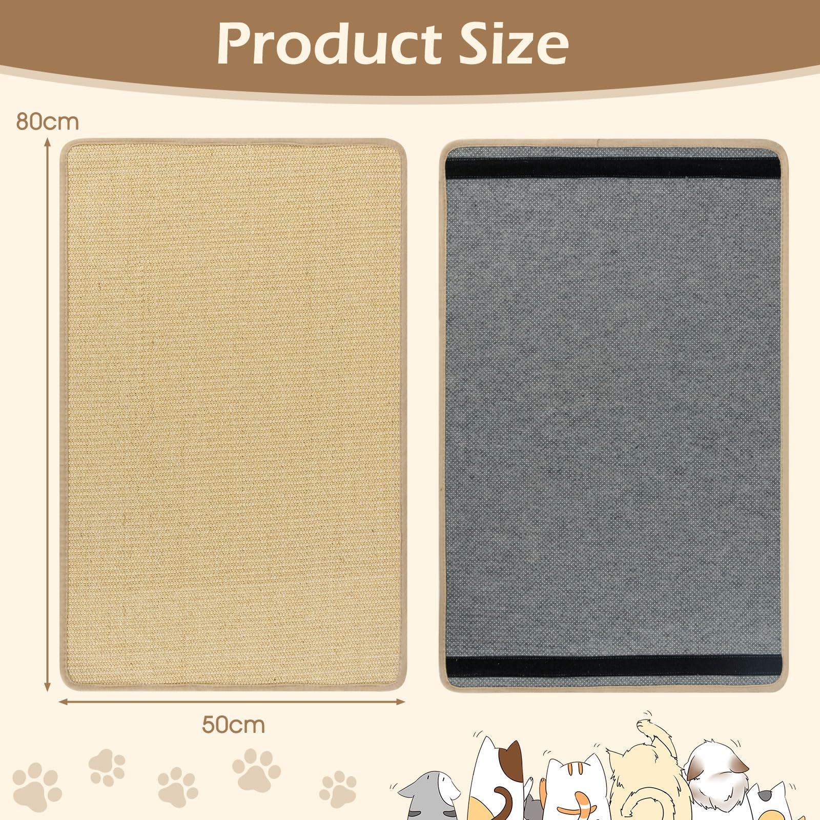 GYMAX Lot de 2 Tapis griffoirs pour Chat en sisal Naturel 80 x 50 cm