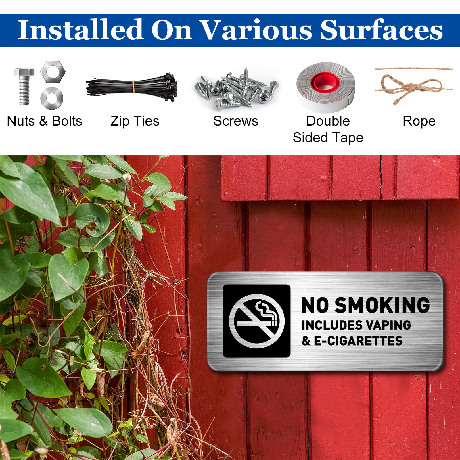 Oudain 12 letreros de prohibición de fumar para el hogar, no vaporizar, para negocios, autoadhesivos, de metal, señales de advertencia industriales para oficina, exteriores, interiores, suministros de