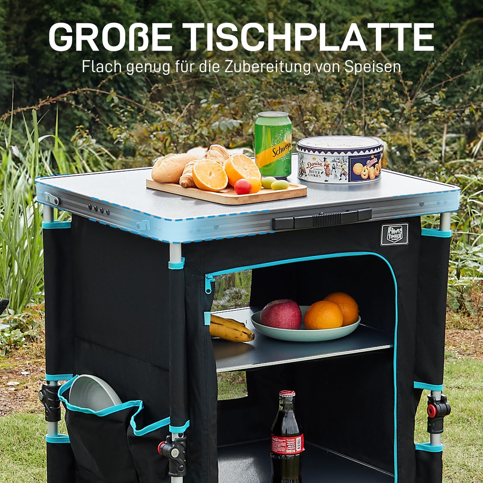 TIMBER RIDGE Campingschrank faltbar Campingküche klappbar Auto Faltschrank Küchenbox Klappschrank All-in-one tragbar mit Tragetasche