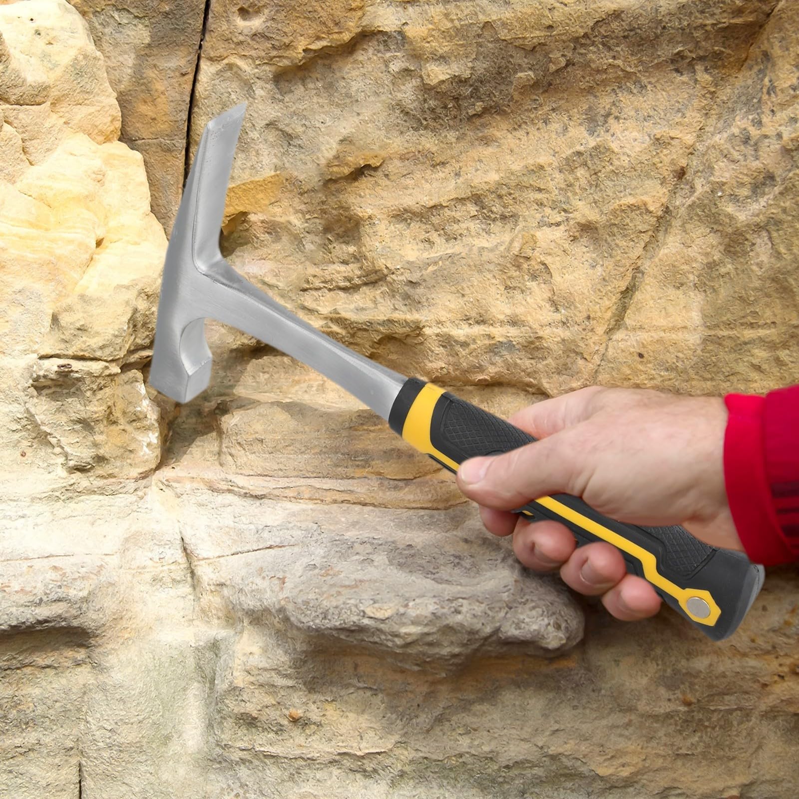 Profesjonalny młotek do skał geologicznych – dwugłowicowy górniczy ze spiczastymi i płaskimi końcami, konstrukcja stalowa 45 do eksploracji terenowych i rozłupywania kamieni (B)