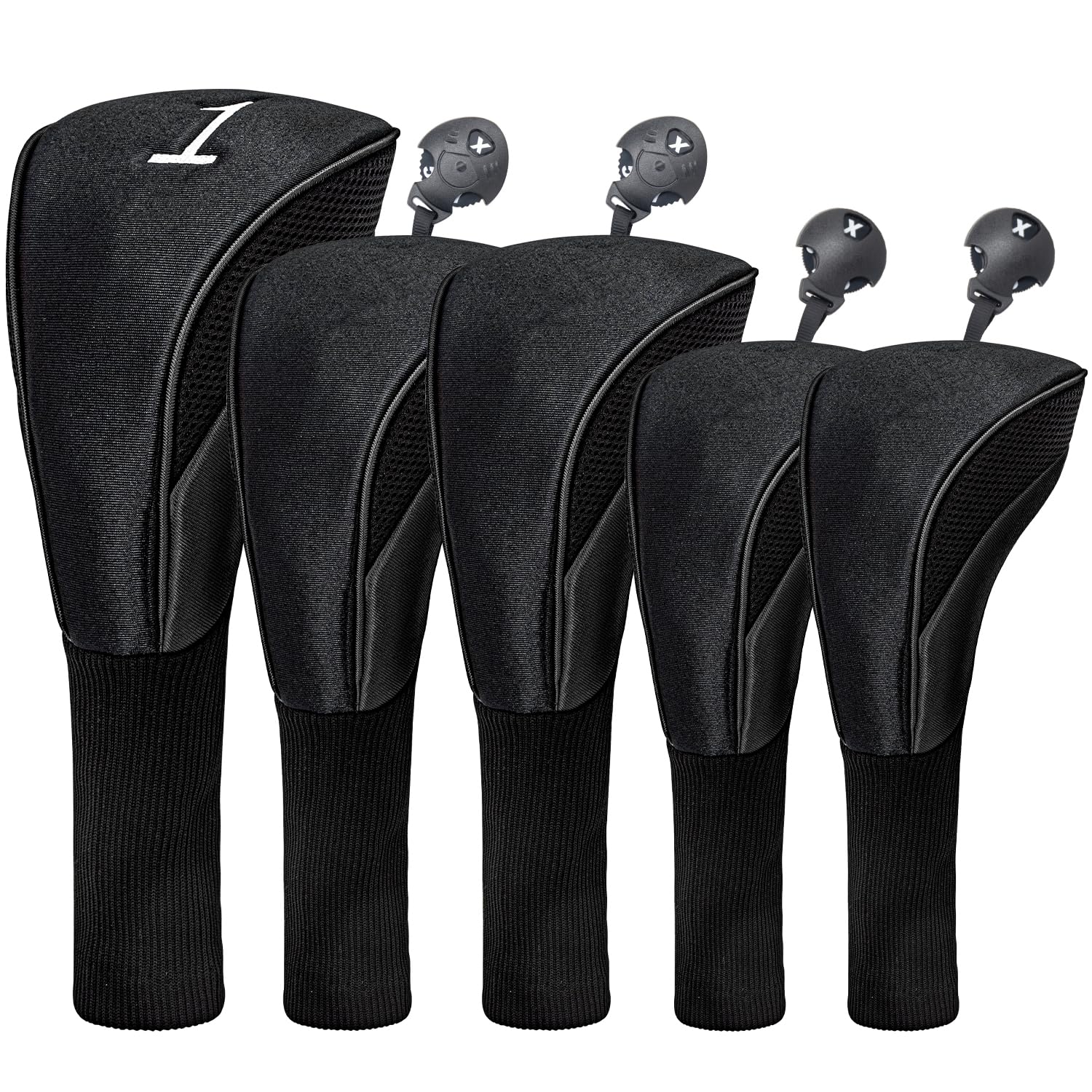 Golf Club Head Covers for Woods 5 Pieces Long Neck Sports Golf Club Headcovers Set with Interchangeable No. Tags 3 4 5 6 7 X Golf Accessories for Men Women