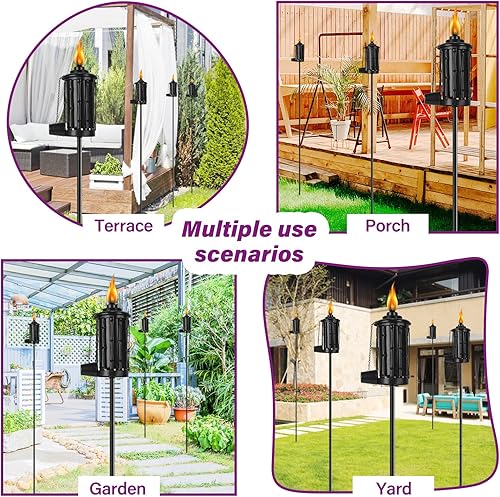 Miniatura 5 de Home Garden - Juego de 4 antorchas de metal de 16 onzas para exteriores, decoración de jardín, antorchas de citronela mejoradas de 59 pulgadas con