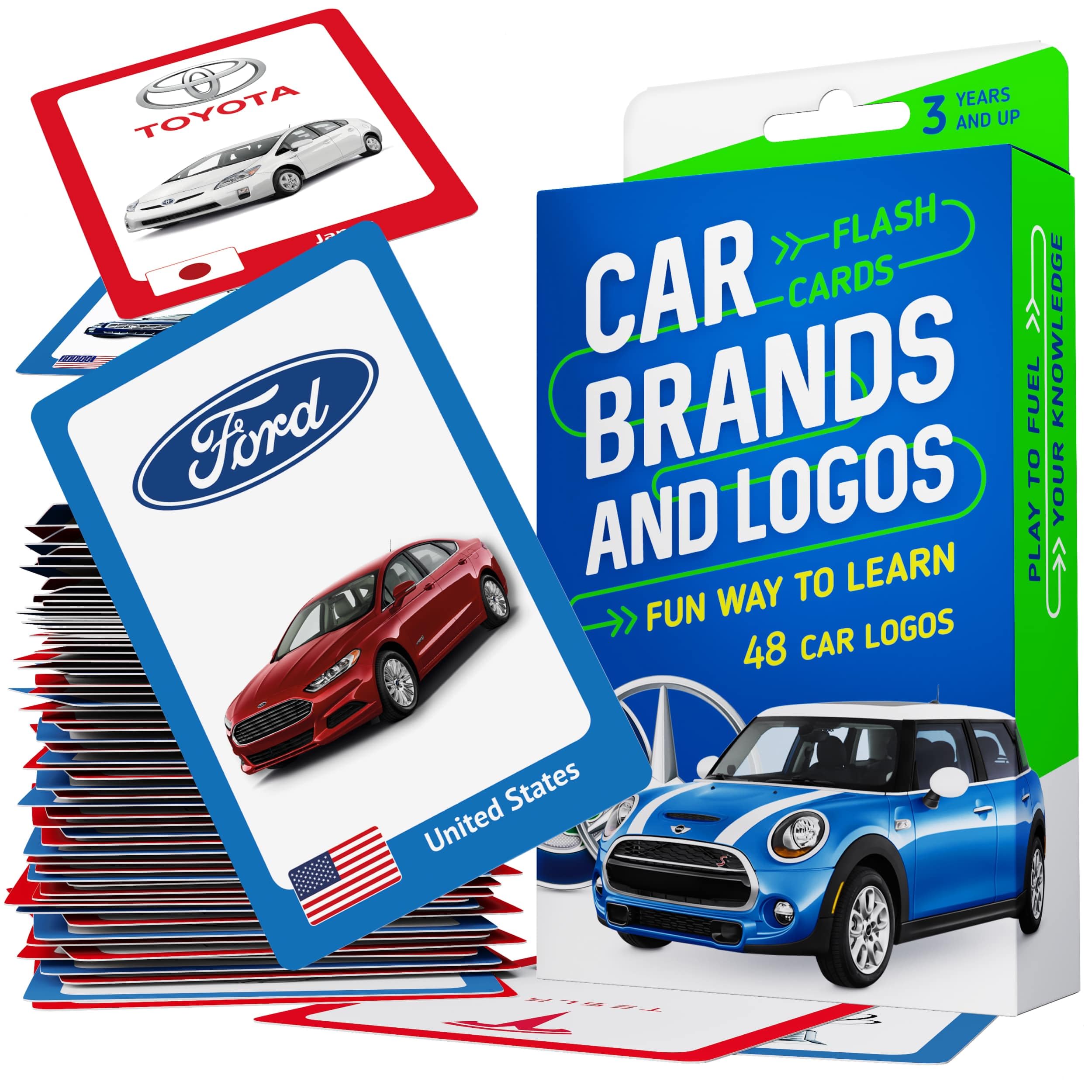 Car Brands and Logos - Flash Cards for Kids Ages 4-8, Flash Cards for Toddlers 2-4 Years - Ideal Small Gift for Boy