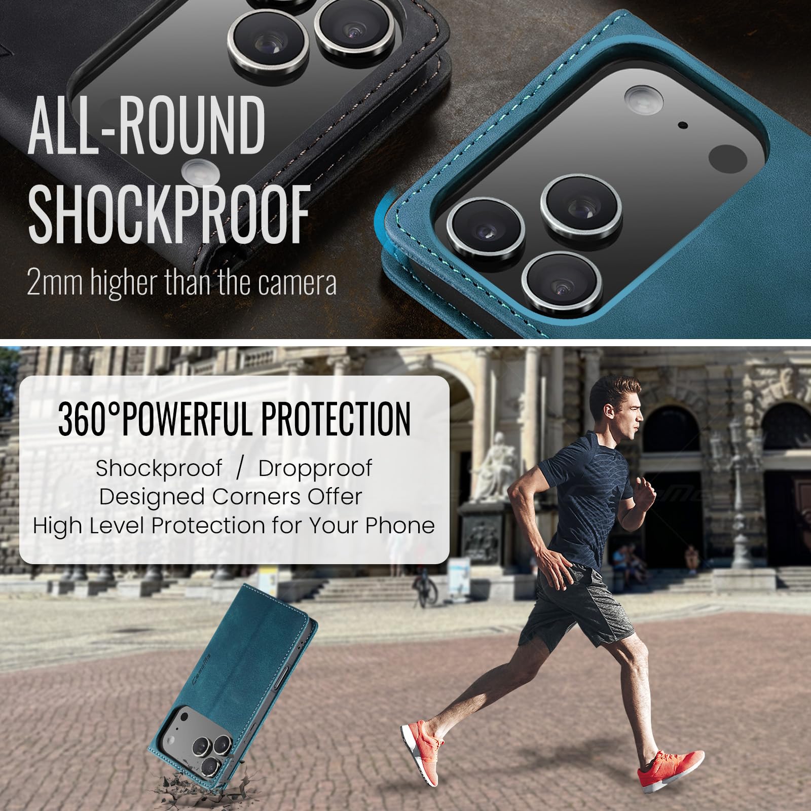 Etui do iPhone 17 Pro z podpórka, skórzane etui z klapką i portfelem z uchwytem na karty, magnetyczne zamknięcie, odporne na wstrząsy, ochronne etui na telefon iPhone 17 Pro, Zielony