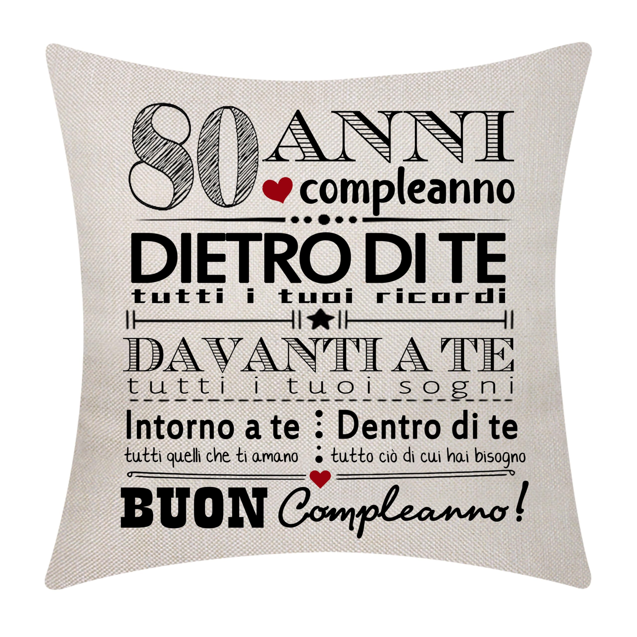 Aocaso 80° compleanno Regalo per donne uomini Copricuscini per 80 anni 80° compleanno Buon compleanno Ispiratore Copricuscini per moglie marito mamma papà nonna nonno sorella fratello amici(80)