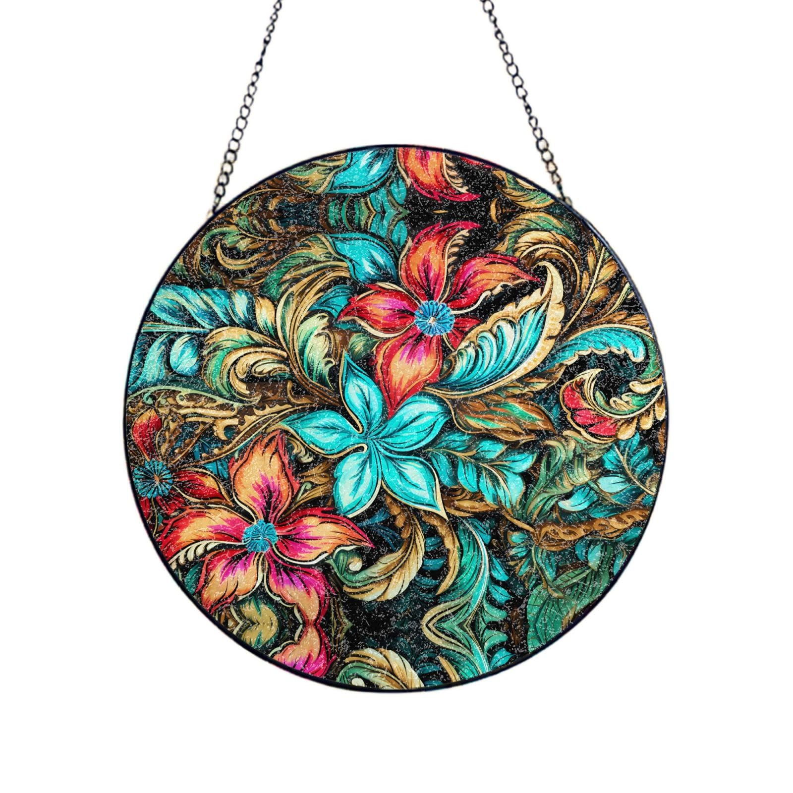 Poezjzw Stained Glass Window Hanging - Colorful Garden Sun Catcher For Door Garden Home Decor Christmas Mother'S Day Birthday Gifts 12in（30cm）