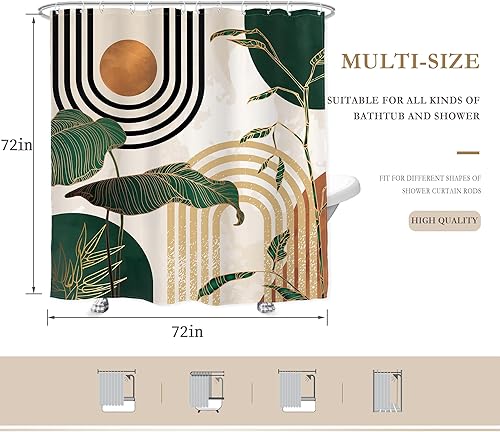 Miniatura 4 de Glawry Juego de 4 cortinas de ducha verdes de 72 pulgadas de ancho x 72 pulgadas de largo, alfombras antideslizantes, cubierta para tapa de inodoro