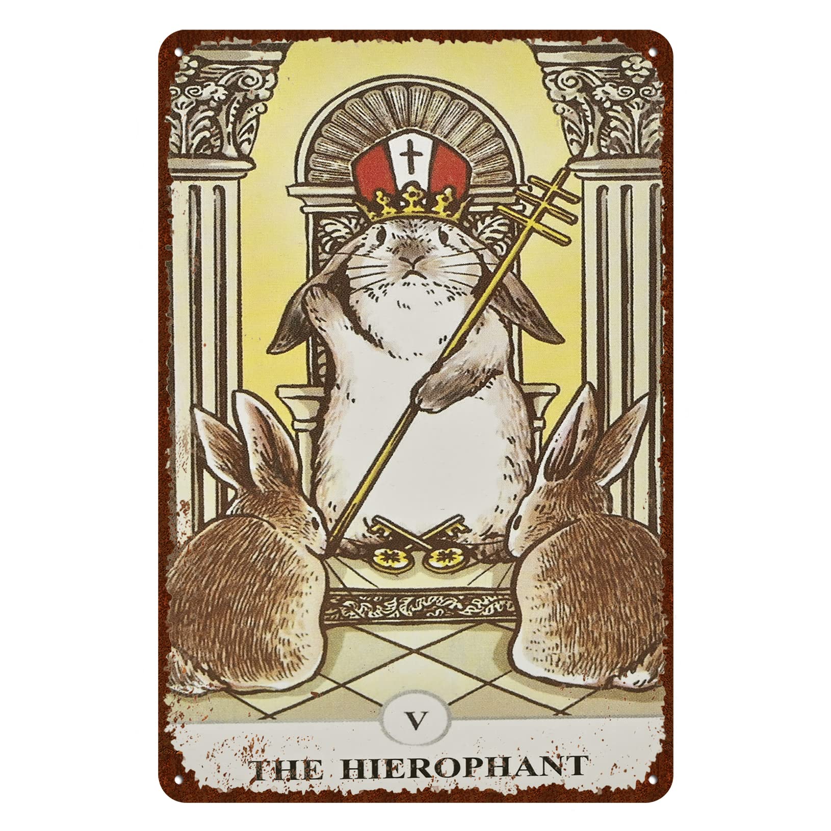 KLII Cute Rabbit Metal Tin Signs The Hierophant Vintage Metal Poster Home Living Room Bedroom Kitchen Cafe Bathroom Club Bar Garage Wall Decoration 8x12 Inches