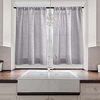 Vista 29 de Cortinas de lino semitransparentes con textura de cocina, 36 pulgadas de largo, cortinas pequeñas con bolsillo para barra, cortinas para cafetería