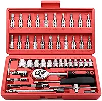 Conjunto com 46 chaves catraca Egofine, soquete de 6,35 mm, com conjunto de soquete métrico e haste de extensão para reparo de automóveis e uso doméstico, com estojo de armazenamento