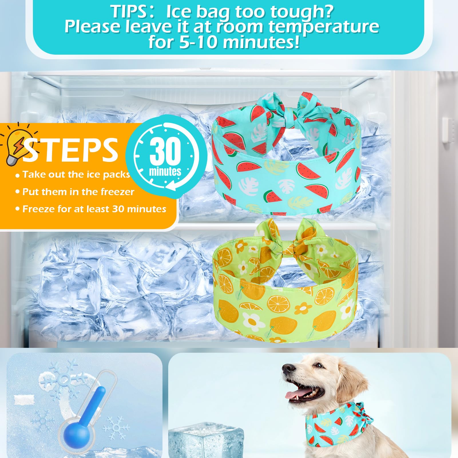 EXPAWLORER Bandana refrescante para perros – Pañuelo de verano para perros con bolsa de hielo y capa de aislamiento térmico, bufanda reutilizable de gel de congelación para mascotas para días