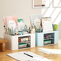 Vista 4 de Marbrasse Organizador de bolígrafos con 2 cajones + soporte giratorio de 360 grados para escritorio