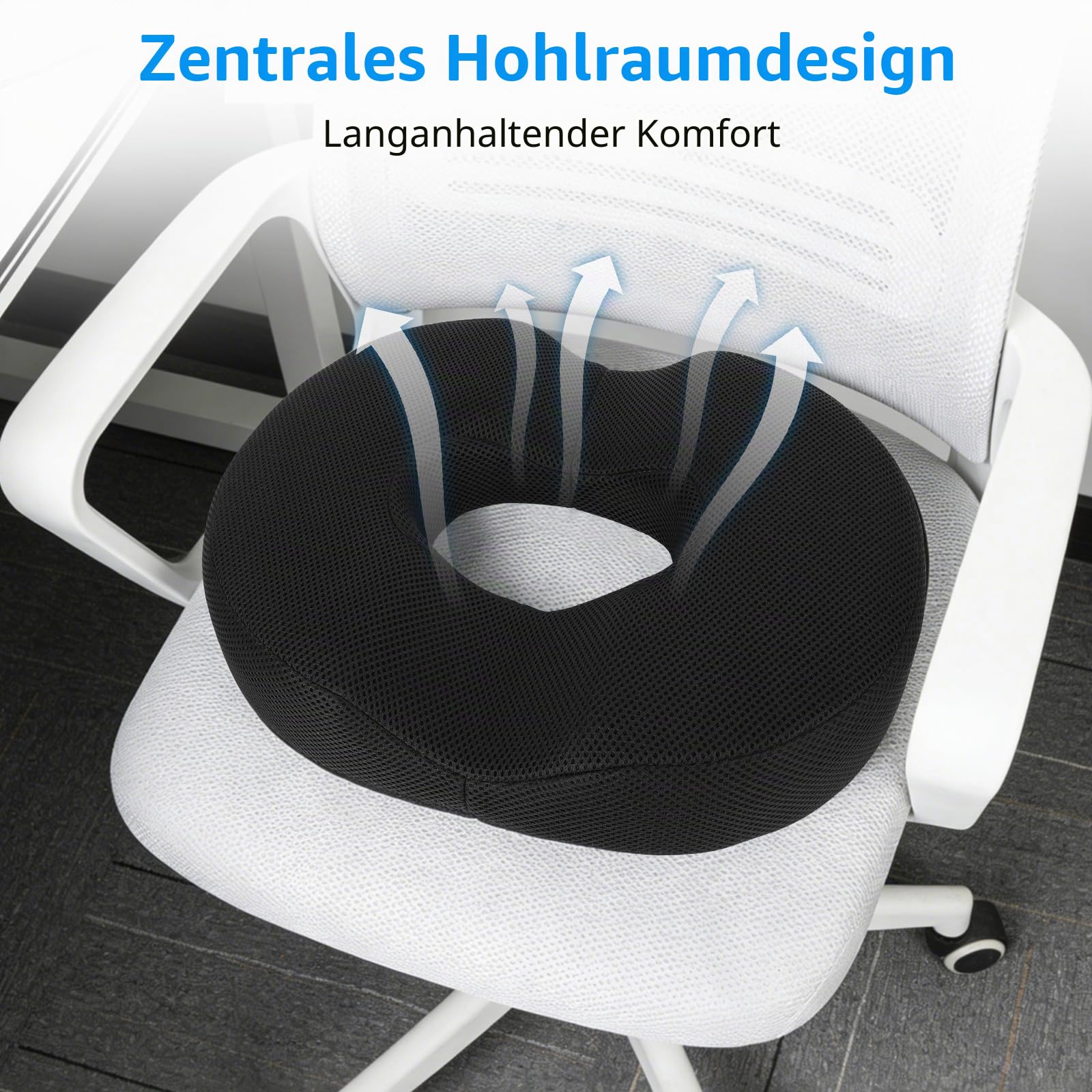 Sitzkissen Orthopädisch, Hämorrhoiden Sitzkissen, Donut Kissen für Ischias, Postnatal, Steißbein, Memory Foam Steißbeinkissen für Auto, Sofa, Büro, Rollstuhl, Sitzring Steißbein Entlastung, Schwarz