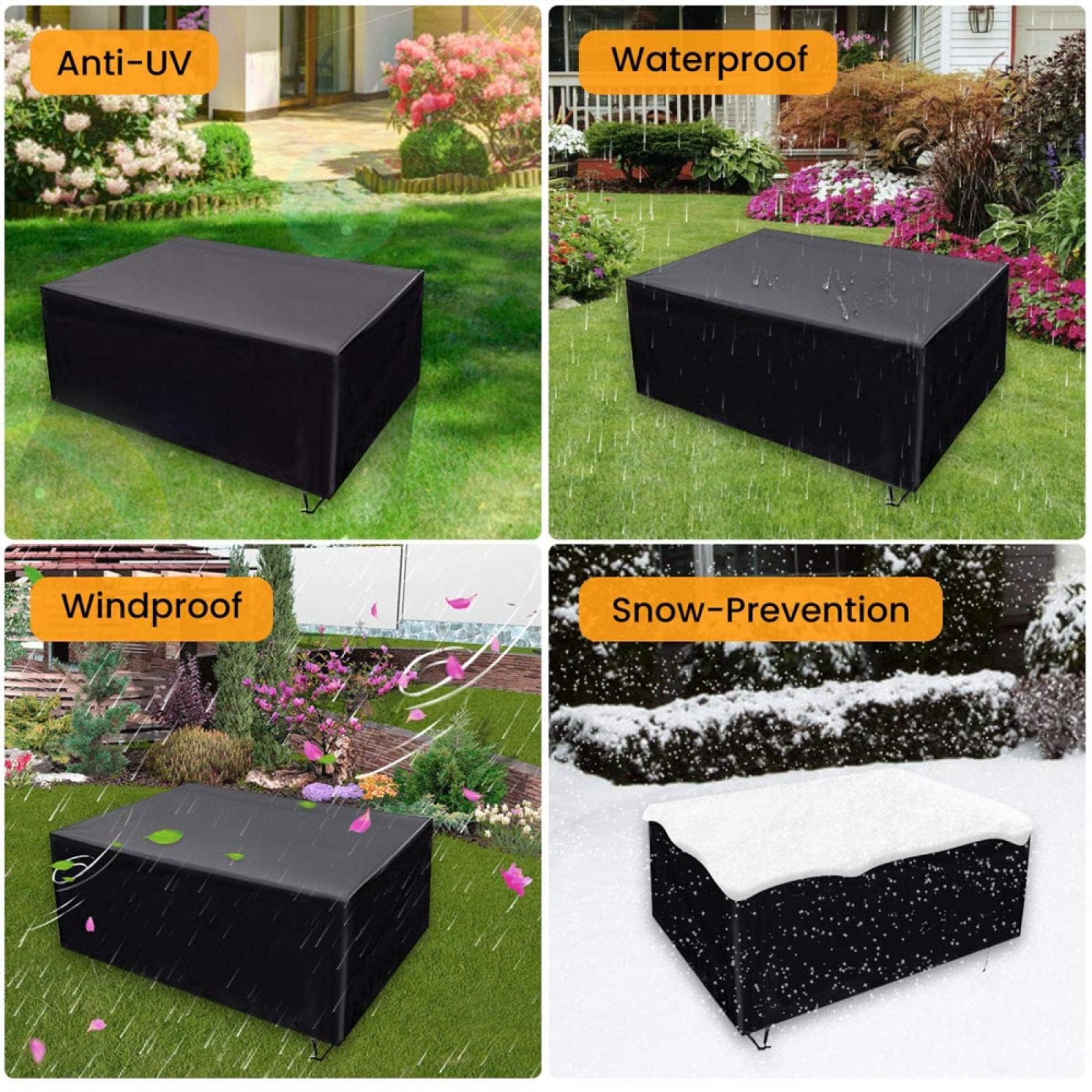 Telo Impermeabile Esterno 110x100x80cm/LxWxH Impermeabile Anti-UV Tessuto Oxford 420D Copertura Tavolo Esterno Rettangolare Copertura Universale da Giardino per Tavolo, Divano e Sedie