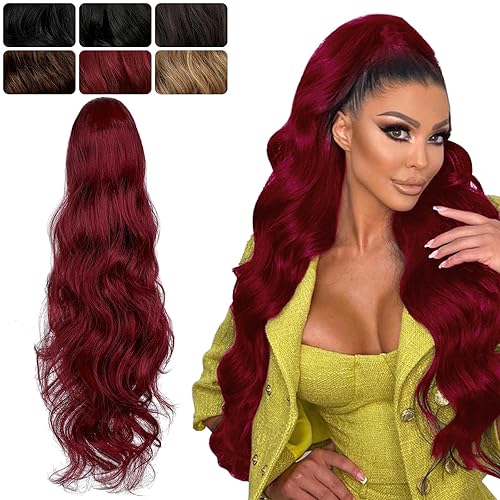 Felendy Extensión de cola de caballo larga de 18 pulgadas y 22 pulgadas con cordón, extensiones de cabello ondulado envolvente, cola de caballo,