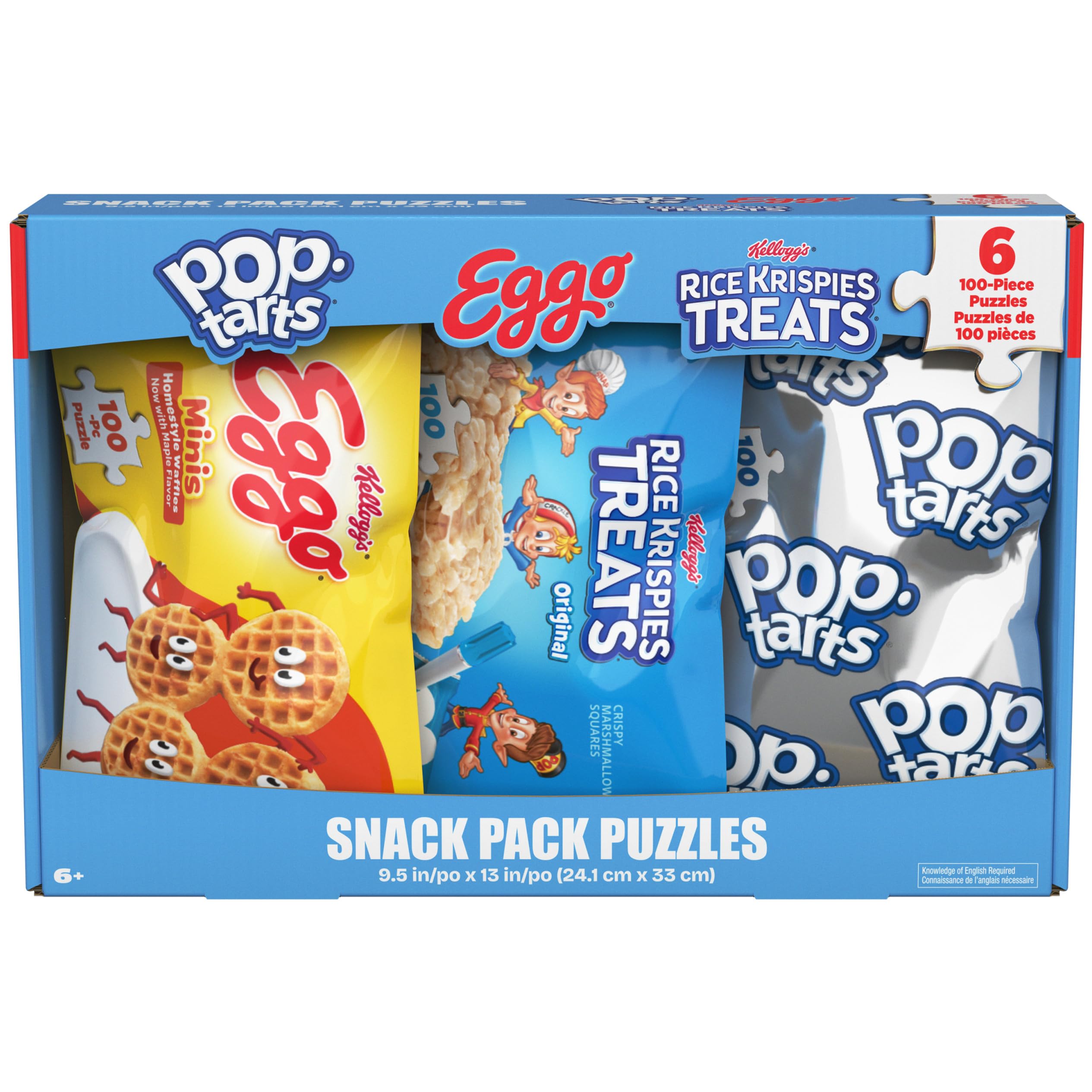 Spin Master Games Snack Puzzles 6-Pack 100 Pieces Each Kids Puzzle Eggo Waffles Rice Krispies Treat Pop Tarts