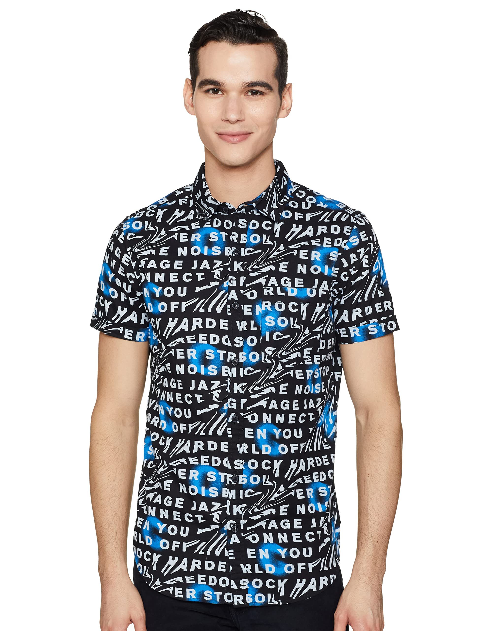 Ketch Slim Fit Printed Black/White Shirt in black