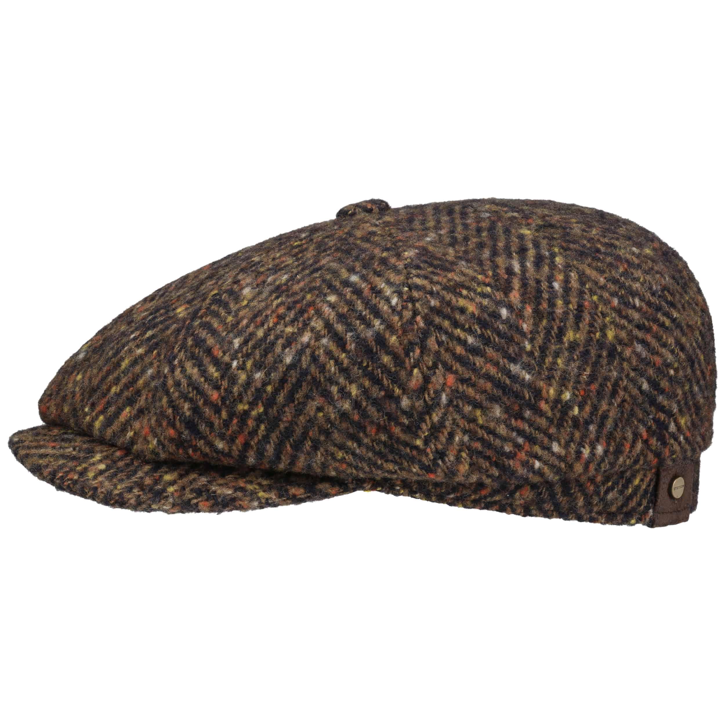 Stetson Hatteras Flat Cap Wool Herringbone Multicolored Dots Men Autumn Winter Brown-Blue